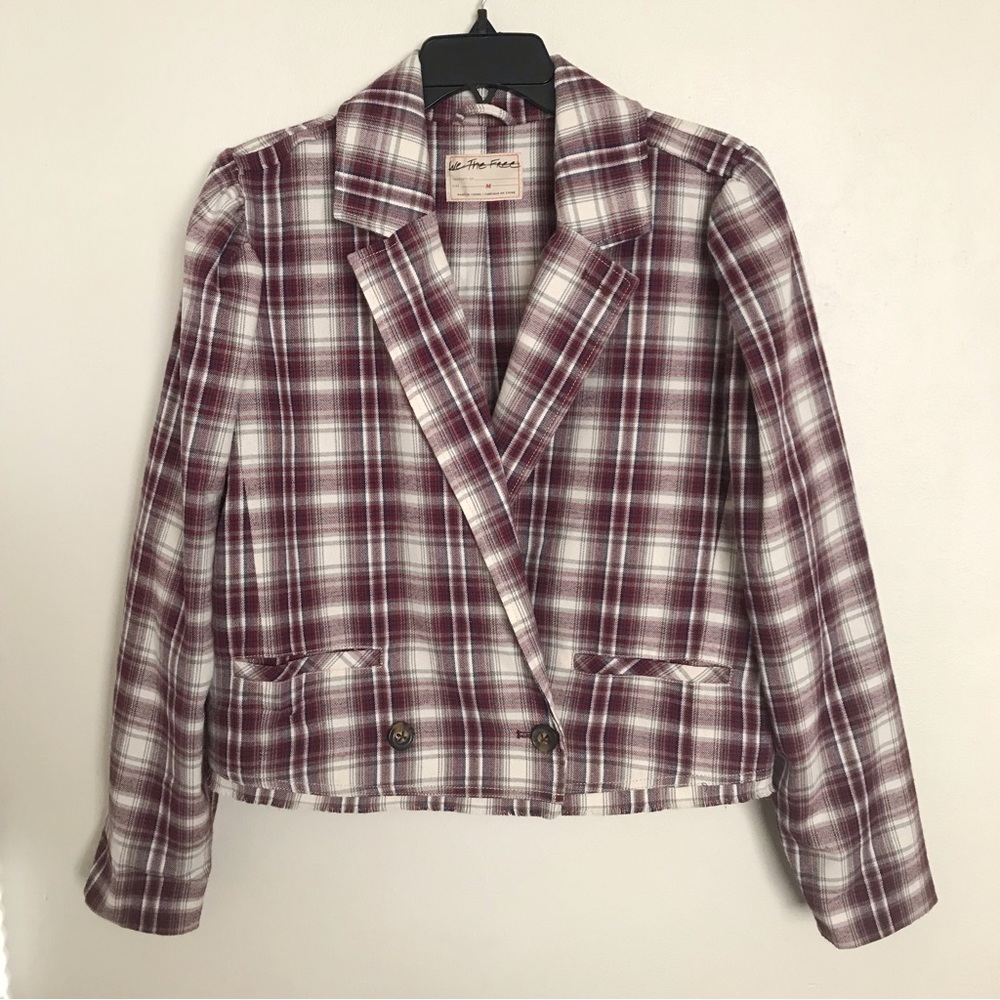 We The Free Alessandra Plaid Cropped Blazer Jacket Size Medium Academia